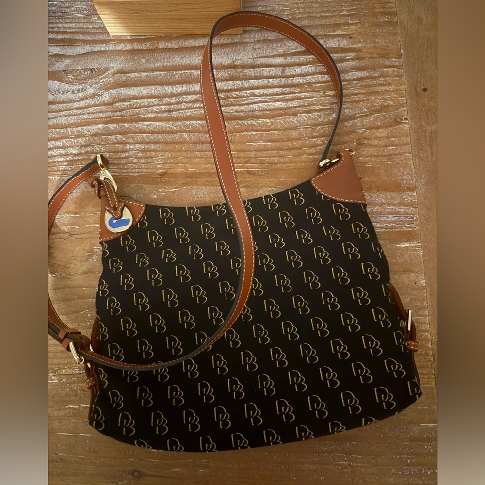 Dooney & Bourke Greta Hobo Monogram Purse Brown Black 10x12 - Picture 2 of 7